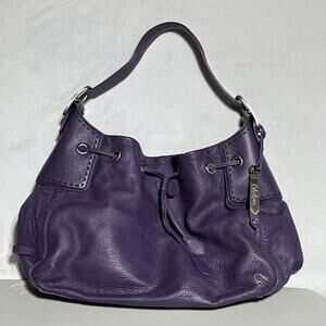 Cole Haan Pebbled Leather Handbag Purple Large Slouchy Hobo Shoulder Bag Purse